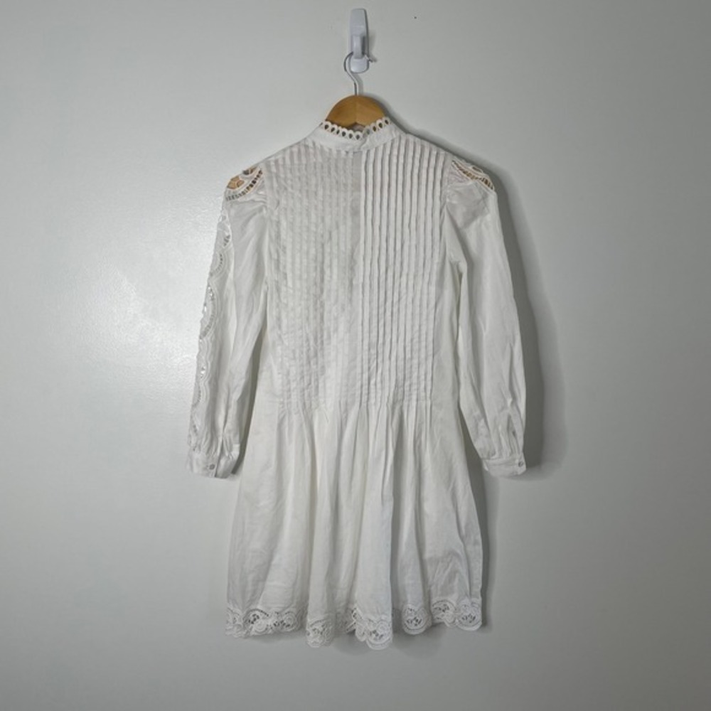 Madewell Pintucked Eyelet Mini Dress Lace Womens XS White Long Sleeve NU568 - Picture 5 of 13